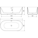 MEXEN/S - Paola voľne stojaca vaňa reliéf 170 x 80, biela mat, sifón a prepad grafit metal 52721708001-95
