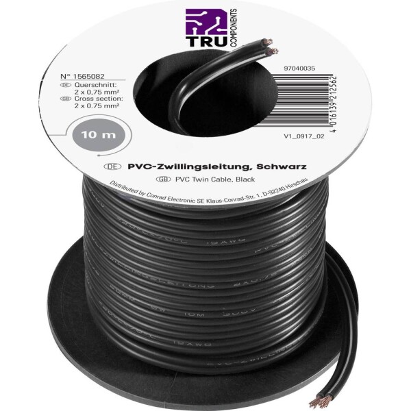 TRU COMPONENTS 1565082 opletenie / lanko 2 x 0.75 mm² čierna 10 m; 1565082