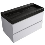 CERANO - Kúpeľňová skrinka Carole - biela matná + umývadlo z lit. mramoru Vita - čierna matná - s otvorom - 100x58x46 CER-669034
