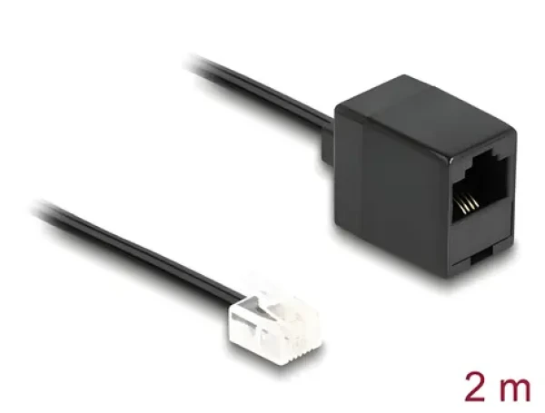 DeLock čierna / Telefónny kábel / RJ11 (M) - RJ45 (F) / plochý / 2 m (88093)