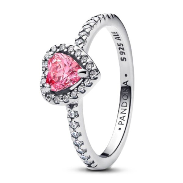 Pandora Romantický strieborný prsteň s ružovým srdcom Timeless 198421C03 54 mm