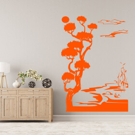 Veselá Stena Samolepka Japonská krajina Farba: oranžová, Veľkosť: 60 x 41 cm