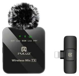 Puluz Klopový mikrofón Lightning čierna / Klopový mikrofón / bezdrôtový / 2,4 GHz / dosah 20 m (PU645B)