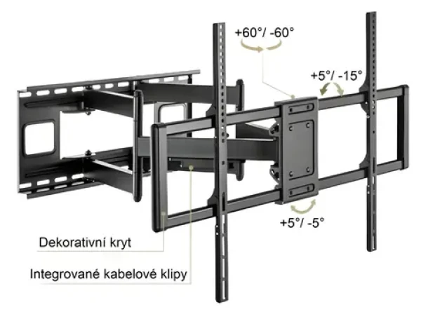 Brateck LPA77-696 čierna mat / Výsuvný nástenný držiak TV 60"-120" / nosnosť 120 kg / VESA 900x600 (BRLPA77696)