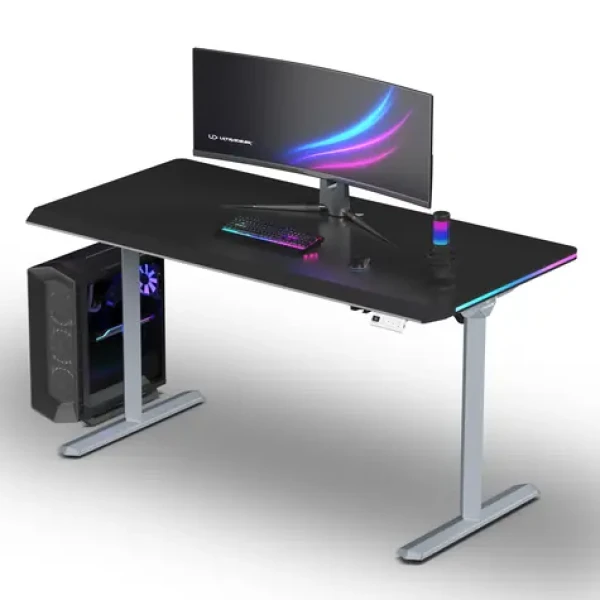 Ultradesk Quest šedá, čierna doska / Herný stôl / 140 x 70 cm / 72-120 cm / elektrická výška / LED RGB (UD-QST-FRGY/DTBB)