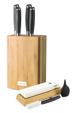 G21 Gourmet Damascus Sada nožov / 4 ks / Bambusový blok / Brúsny kameň (G-DMSSET4)