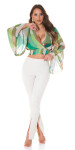 Trendy Highwaist pants with Cuts BlogerStyle BEIGE L