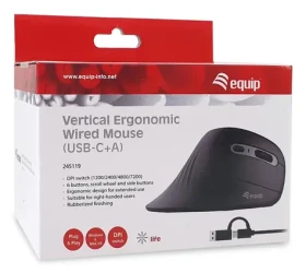 Equip 245119 čierna / Myš / ergonomická / USB-A + USB-C / 7200 DPI / 6 tlačidiel (245119)
