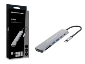 Conceptronic USB-C dokovacia stanica šedá / Dokovacia stanica / HDMI 4K 60Hz / USB-C PD 100W / čítačka SD a microSD (DONN28G)