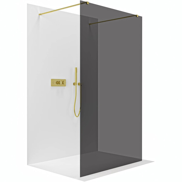 CERANO - Sprchová zástena Walk-in Onyx Duo Ľ/P - 8 mm - hranatá vzpera - zlatá, grafitové sklo - 130x200 CER-8050BD1772