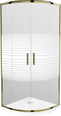 MEXEN/S - Rio sprchovací kút štvrťkruh 90x90, pruhy, zlatá + biela vanička so sifónom 863-090-090-50-20-4110G