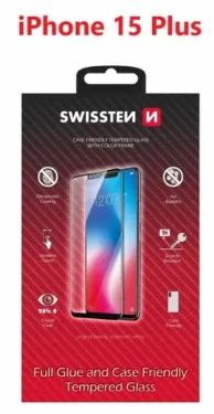 Swissten FULL GLUE COLOR FRAME CASE FRIENDLY sklo pre Apple iPhone 15 PLUS čierna (54501843)