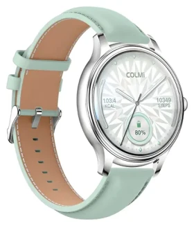 Colmi L28 strieborno-zelené, zelený kožený remienok / Chytré hodinky / AMOLED / Bluetooth hovory / IP68 (L28 Silver Leather)