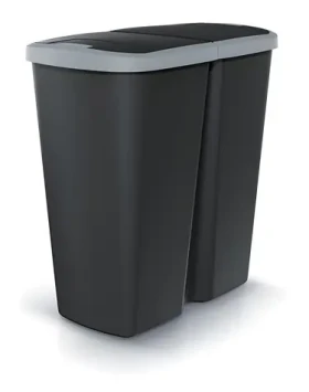 Prosperplast COMPACTA Q DUO čierny / Odpadkový kôš / 45 l / plast / šedé veko (NDAB45-429U/S411)