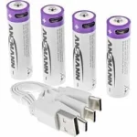 Ansmann 1312-0036 / Akumulátor / Li- ION / AA / 1,5 V / 2 000 mAh / USB-C / 4 ks (14511)