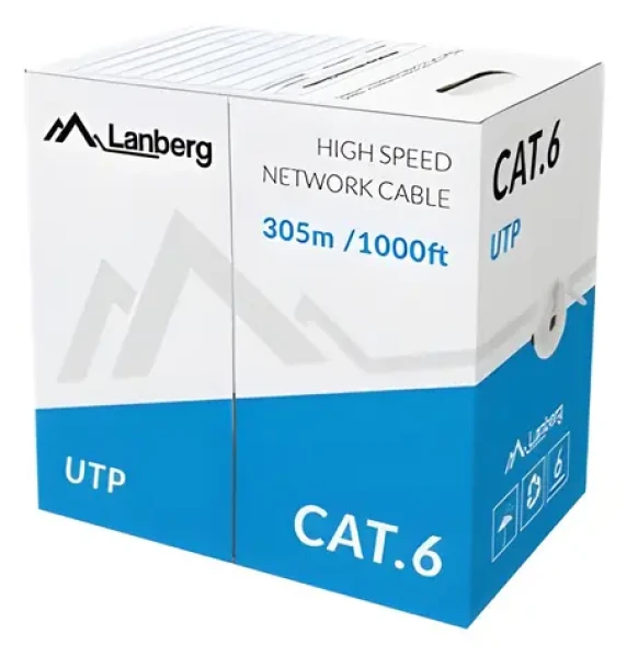 Lanberg Inštalačný kábel Cat6 UTP sivá / Inštalačný kábel / 305 m / CU / CPR / Fluke Passed (LCU6-11CU-0305-S)