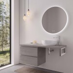 CERANO - Kúpeľňová skrinka Carole - betónovo šedá + doska pod umývadlo Navira Pro - 36 mm + konzola chróm - 120x46x51,6 CER-606171
