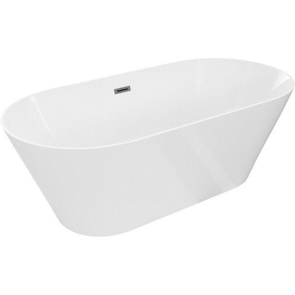 MEXEN/S - Luna Slim voľne stojaca vaňa 170 x 75, biela, sifón a prepad grafit kartáčovaná 52041707500-66