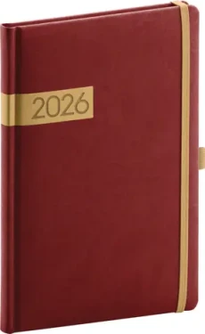 NOTIQUE Týždenný diár Twill 2026, bordó-zlatý, 15 x 21 cm (PGD-TA5TW-6718)