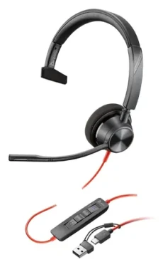 Poly Blackwire 3310 (Microsoft Teams) čierna / Náhlavná súprava / mikrofón / jedno slúchadlo / USB-C / ovládač (214011-101)
