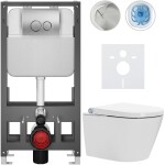 CERANO - Závesné WC s bidetom Basic/Cronus Standard - biela lesklá - WC tlačidlo Dualo/Strieborná - voľne stojaca - predstenová inštalácia - 59,3x38,4 CER-8050BD86432