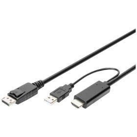 Digitus DisplayPort / HDMI prepojovací kábel DisplayPort zásuvka, Zástrčka HDMI-A, USB-A zástrčka 2 m čierna AK-330111-020-S 4K UHD, dvojžilový tienený,; AK-330111-020-S