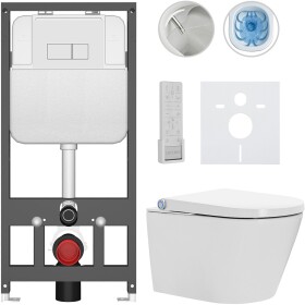 CERANO - Závesné WC s bidetom Basic/Cronus Premium - biela lesklá - WC tlačidlo Modulo/Biela - závesné - predstenová inštalácia - 59,3x38,4 CER-8050BD86498