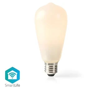 Nedis SmartLife ST64 / LED žiarovka / Wi-Fi / E27 / 500 lm / 5 W / Teplá biela / 2700 K / Sklo / Android iOS / 1 ks (WIFILF11WTST64)
