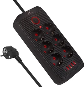 Maclean MCE389 B čierna / Predlžovací prívod / 6x zásuvka / 4X USB-A / 1x USB-C / 2500 W / 1,5 m (MCE389 B)