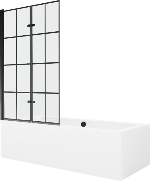 MEXEN/S - Cube obdĺžniková vaňa 180 x 80 cm s panelom + vaňová zástena 100, čierna vzor 550518080X92100027077