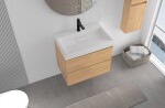CERANO - Kúpeľňová skrinka Velora - dub medový, úchytka zlatá + umývadlo z lit. mramoru s otvorom Vita - biela lesklá - 70x63x46,5 CER-8050BD83881