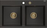 MEXEN/S MEXEN/S - Hektor granitový drez 2-bowl 800 x 480 mm, čierna/zlatá metalík, zlatý sifón 6521802000-75-G
