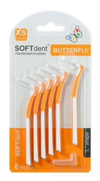 SOFTDENT Medzizubné kefky butterfly xs 0,4 mm zahnuté oranžové 6 ks