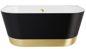 BESCO - Voľne stojaca vaňa VICA NEW s pásom, sifón s prepadom - Farba - Čierna matná tmavá, Farba sifónu - Zlatá, Rozmer vane - 160 × 80 cm VANVIC160NMZN