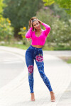 Sexy Jeanslook Leggings with floral print denimblue Einheitsgroesse