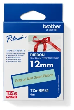 Brother TZE-RM34 mentolová / Textilná páska / zlatá tlač / 12 mm / 4 m (TZERM34)
