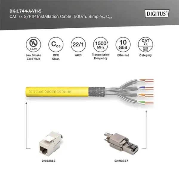 Digitus CAT 7A S-FTP / Inštalačný dátový kábel / 500 m / Simplex / Cca (DK-1744-A-VH-5)