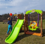 Mamido Detská hojdačka šmykľavka basketbalový kôš 3v1 medveď