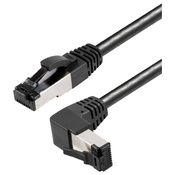Maxtrack TI49-2L RJ45 sieťové káble, prepojovacie káble CAT 8.1 S/FTP 2 m čierna 90 ° zatočený nahor, odolné voči amoniaku, jednoduché tienenie 1 ks; TI49-2L