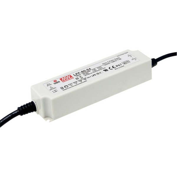MEAN WELL LPF-60-15 LED driver, napájací zdroj pre LED konštantné napätie, konštantný prúd 60 W 4 A 9 - 15 V/DC bez možnosti stmievania, PFC spínacie obvod,; LPF-60-15