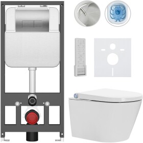CERANO - Závesné WC s bidetom Basic/Cronus Premium - biela lesklá - WC tlačidlo Modulo/Strieborná - závesné - predstenová inštalácia - 59,3x38,4 CER-8050BD86508