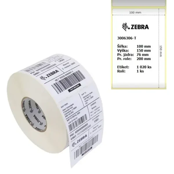 ZEBRA Z-Perform 1000D papierové etikety 100x150mm / jadro 76mm (3") / pr. rolka 200mm / 1020ks / 1 rolka (3006306-T.1)
