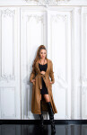 Sexy Faux Leather Coat with Belt brown Einheitsgroesse