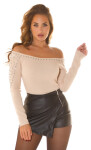 Sexy off-shoulder Sweater with glitter rivets Einheitsgroesse