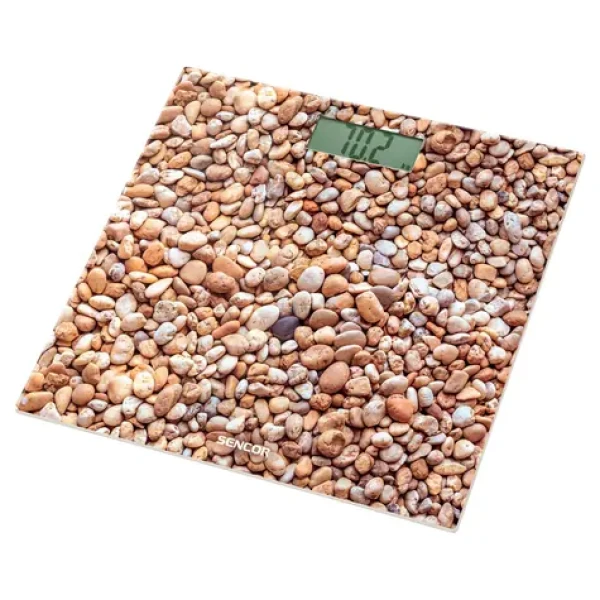 Sencor SBS 2302SN s kamienkami / Osobná váha / Tvrdené sklo / LCD / 150 kg / kg/lb / 1x CR2032 (8590669220168)