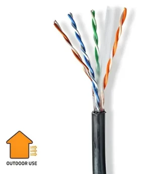 Nedis CAT6 čierna / Inštalačný kábel / U/UTP / 305 m / vonkajší / okrúhly / PE (CCBG8590BK305S)