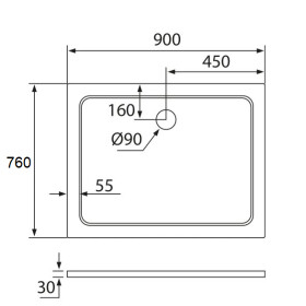 H K - THOR Sprchová vanička z liateho mramoru, obdĺžnik, 90x76x3 cm SE-THOR-9076