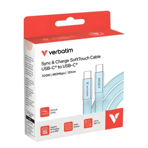 Verbatim 30276 SoftTouch USB-C kábel 1.2m modrá / USB-C(M) / USB-C(M) / 100 W / PD 3.0 (30276)