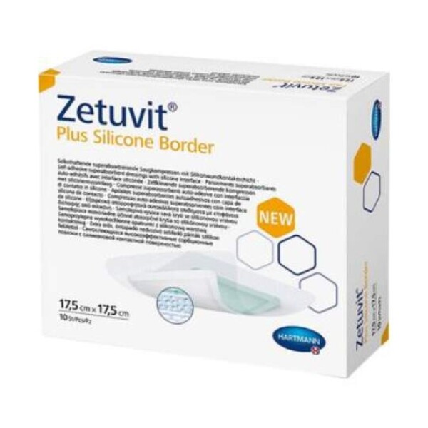 ZETUVIT Plus silicone border kompres sterilný 17,5 x 17,5 cm 10 ks