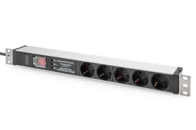 Digitus PDU 1U 5x Schuko čierna / Zásuvková lišta / 230V/16A / kábel 2 m / hliníkové telo / vypínač (DN-95433)